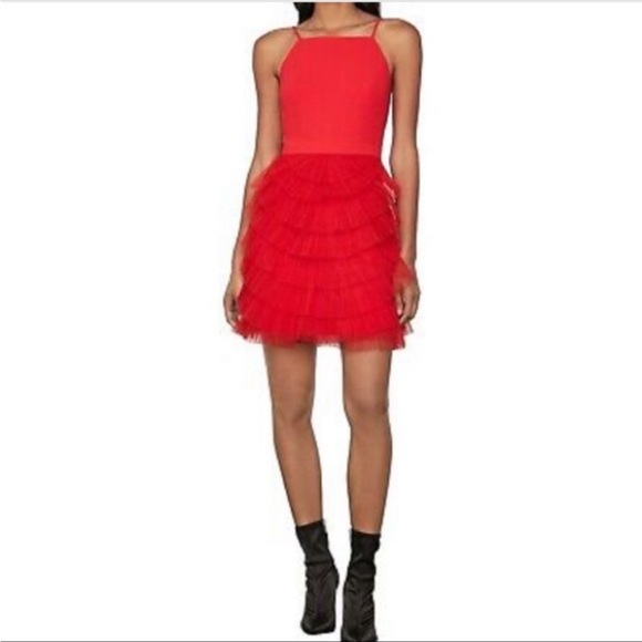 BCBGMAXAZRIA Women’s Red Tulle Mini Cassandra Party Dress Size 10 - Picture 2 of 13